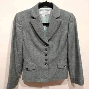 Tahari Arthur S. Levine Aqua Blue Tweed Wool Silk Blend Blazer Sz 2-Retro Career